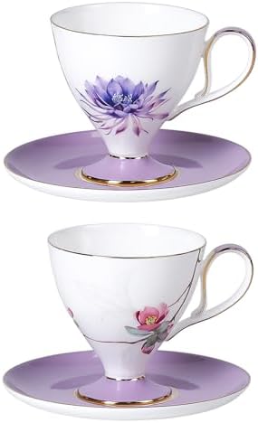 KAMMAK Tea Cups Set of 2,Ceramic Floral Pattern Demitasse Cup by KAMMAK