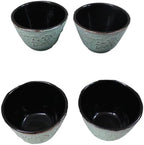 Ebros Gift Pack Of 4 Japanese Traditional Tetsubin Style Textured Surface Cast Iron Tea Cups Teacups Drinkware Tea Service Far East Decorative Accent (Seafoam Green Floral Petals) - Image 5
