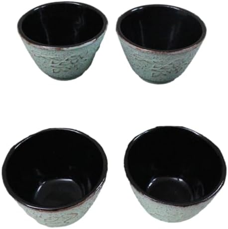 Ebros Gift Pack Of 4 Japanese Traditional Tetsubin Style Textured Surface Cast Iron Tea Cups Teacups Drinkware Tea Service Far East Decorative Accent (Seafoam Green Floral Petals) - Image 5