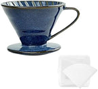 Ceramic Pour Over Coffee Dripper Porcelain Coffee Maker with Hole Flat Bottom Reusable Ceramic Pour Over Maker for Travel, Camping, Office, Home (Blue) by IULAVP