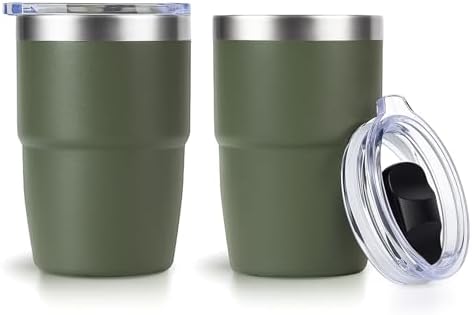 Zenbo 8 oz Stackable Espresso/Coffee Cups with Magnetic Lid, Ceramic-Lined by Zenbo