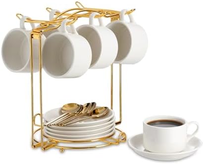YOLIFE 2.5 OZ Porcelain Espresso Cups Set with Saucers and Foldable Stand by YOLIFE