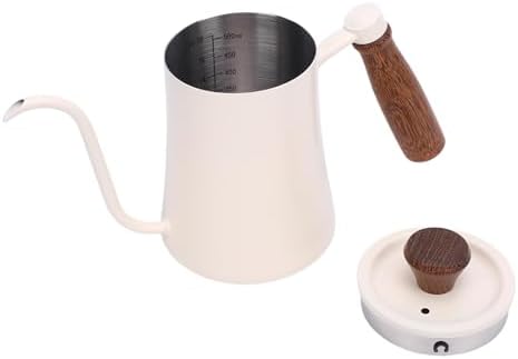Walfront Gooseneck Coffee Kettle, 600ml 304 Stainless Steel Pour Over Kettle with Wood Handle, Long Spout, Measurement Marks, Precision Brewing Pot for Home Coffee Drip Brewing (White) - Image 3