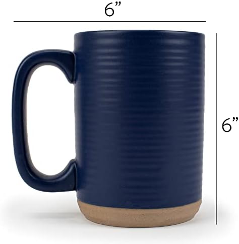 Elanze Designs Tall Ribbed Raw Clay Bottom Navy Blue 16 ounce Ceramic Coffee Mugs Set of 4 - Image 5