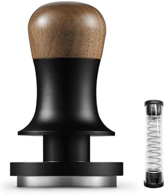 Calibrated Coffee Tamper 30Lbs | Spring Loaded with Constant Pressure | Auto Adjustable Depth & Auto Reset | Flat Base with Sound Feedback | Walnut Handle (51mm) by Unknown