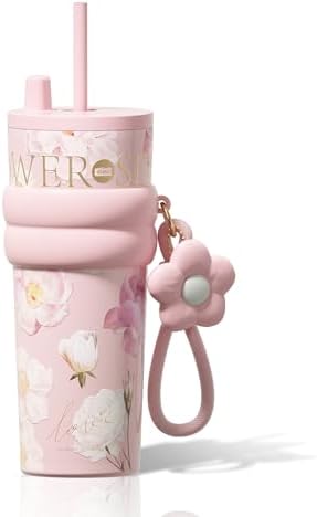 24 oz Ceramic Lined Insulated Stainless Steel Tumbler, Floral Pink by Sidagar