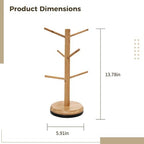 Rotating Mug Tree, Holds 6 Cups, Freestanding Wooden Coffee Cup Holder, Space-Saving Kitchen Countertop Display - Image 2