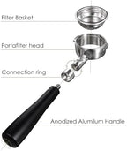 SANTOW 58mm Bottomless Portafilter for E61 Group Head, Naked Espresso Portafilter Compatible with ECM Rocket Sanremo Synesso Slayer VBM Machines, Black Anodized Aluminum Handle - Image 3