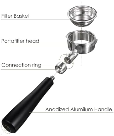 SANTOW 58mm Bottomless Portafilter for E61 Group Head, Naked Espresso Portafilter Compatible with ECM Rocket Sanremo Synesso Slayer VBM Machines, Black Anodized Aluminum Handle - Image 3