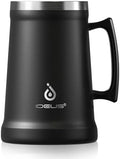 Ideus Insulated Beer Stein, 24/34oz Stainless Steel Double Walled Beer Mug Giant Bar Drinkware Metal Beer Cup with Big Grip Handle (Black, 34oz (1,000ml)) by IDEUS