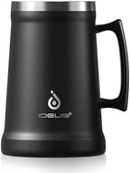 Ideus Insulated Beer Stein, 24/34oz Stainless Steel Double Walled Beer Mug Giant Bar Drinkware Metal Beer Cup with Big Grip Handle (Black, 34oz (1,000ml)) by IDEUS