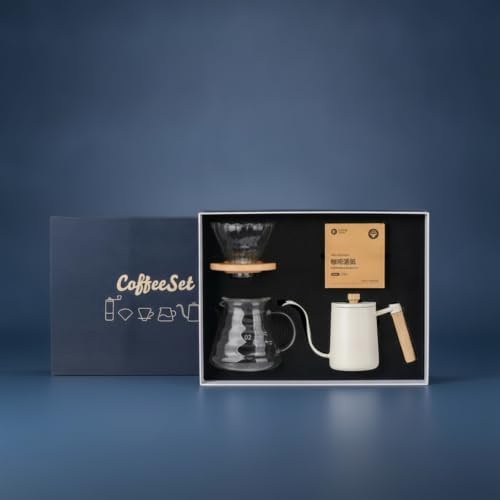 Coffee Equipment Pour Over Coffee Maker Set Dripper Carafe Kettle Papers With Glass And Stainless Steel For Controlled, White, 4-Piece Coffee Gift Box Bamboo Wood Filter Cup - Image 3