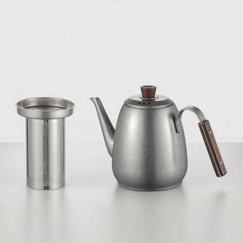 Stainless Steel Teapot Pour Over Coffee Kettle Gooseneck Water Pot With Precision Spout And Wood Knob Suitable for home, style to 2, 1600ml Without Tea Infuser - Image 5