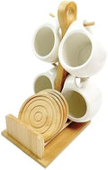 Bamboo Coffee Mug Holder Tree, Ceramic Coffee Cup Shelf Set 6 Piece Creative Cup Stand and Saucer Combination Coffee Mugs Kitchen Shelf Set (5x6.1x10) by Unknown