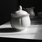 GuangYang 15-pcs Porcelain Tea sets for Adults, Off White Embossed Pattern with Gold Trim (A set Included 1 Teapot, 1 Sugar Bowl, 1 Cream Pitcher, 6 Cups and 6 Saucers) - Image 5