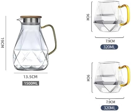 Water Pitcher A 1500ml Pot of Two Cups Diamond Texture Glass Teapot Set Hot Cold Water Jug Transparent Pot Home Heat-Resistant Large Capacity Pot Water Jug - Image 2