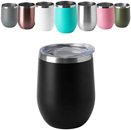 HASLE OUTFITTERS 12oz Wine Tumbler with Lid Stemless Wine Glasses Double Wall Vacuum Travel Mugs stainless steel Coffee Cup for Cold & Hot Drinks Wine Coffee Cocktails Beer 12 Pack Black - Image 2