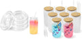Joyclub Bundle of 4 Pack Acrylic Lids (Clear) and 8 Pack Sublimation Glass Cups Blanks with Bamboo Lid 16 OZ by Joyclub