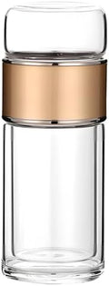 Tea Infuser Bottle, Double Wall Glass Travel Mug, Loose Leaf Tea Strainer Cup, Glass Water Tea Tumbler for Homes, Offices, Schools, Hot and Cold Drinks, Champagne Gold, 16.9 oz by Unknown