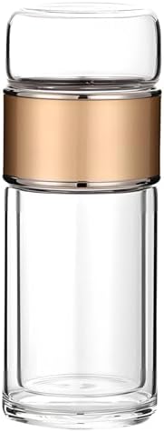 Tea Infuser Bottle, Double Wall Glass Travel Mug, Loose Leaf Tea Strainer Cup, Glass Water Tea Tumbler for Homes, Offices, Schools, Hot and Cold Drinks, Champagne Gold, 16.9 oz by Unknown