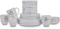 Stone Lain Porcelain 16 Piece Dinnerware set, 4 Full White Gold Splash Sets by Unknown
