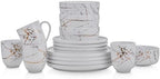 Stone Lain Porcelain 16 Piece Dinnerware set, 4 Full White Gold Splash Sets by Unknown