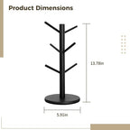 Kitchen Mug Holder, Freestanding Wooden Tree, 6 Hooks, Space-Saving Coffee Cup Organizer, Black Finish - Image 5