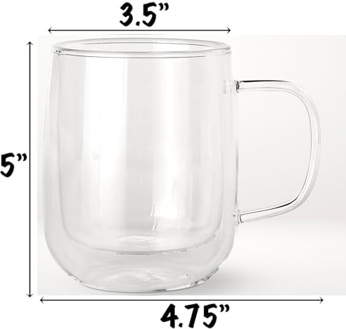 COLLECTIVE HOME 14oz Double Walled Glass Coffee Mugs, Set of 6 - Insulated Clear Glass Cups with Handle, Premium Gift Boxed, Heat Resistant Borosilicate Glassware for Latte, Americano & Tea (6) - Image 5