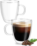 BSDPRFE 13.5 Oz Double Walled Glass Coffee Mugs with Handle Espresso Shot Glasses,Double Wall Insulated Espresso Mugs,Tazas de Cafe Expreso,Microwave Dishwasher Safe,Suit for Espresso Machine Set of 2 by BSDPREF