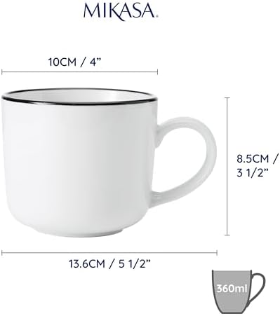 Mikasa Limestone Porcelain Mug Set, 4X Porcelain Mugs with Black Rim for Tea and Coffee, 360ml| Gift Boxed & Dishwasher Safe - Image 2