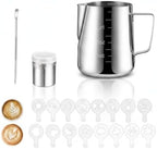 Milk Frothing Pitcher Set with Latte Art Molds, Needle, and Powder Shaker for Home Espresso by Unknown