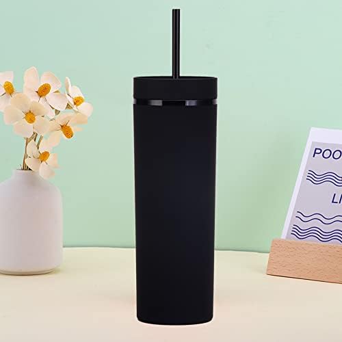 Matte Black Tumblers with Lids and Straws.16oz Skinny Tumblers Bulk.Double Walled Plastic Acrylic Pastel Tumblers Cups for Iced Coffee Smoothie.DIY Silm Tumbler. - Image 4