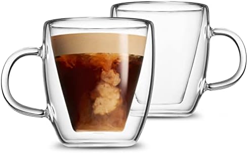 Godinger Coffee Mug Set, Glass Coffee Mugs, Double Wall Insulated Glass Coffee Cups, Espresso Cups, Tea Cup - 13.5oz, Set of 2 (Pack of 2) - Image 5