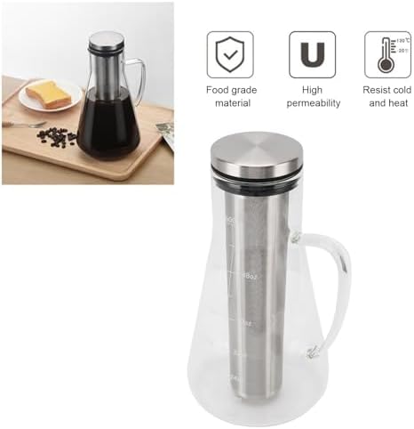 Cold Brew Coffee Maker Glass with Stainless Steel Filter, 1600ml Iced Coffee Brewer, High Borosilicate Pitcher with Scale Leak Proof Lid and Handle for Home Office Tea House - Image 5