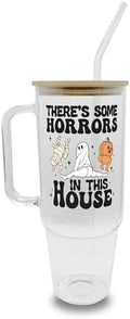 Sip-Sip Hooray! Horrors in This House 40oz Glass Tumbler with Lid and Straw, Halloween Iced Coffee Cup Gift by Sip-SipHooray