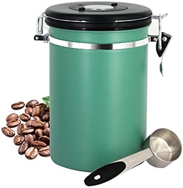 Coffee Canister Stainless Steel Airtight Storage Container with Scoop Date Tracker Release Valve Coffee Jar Food Storage Canister for Coffee Beans Sugar Tea Candy,Green,1.5L by XHPBCG
