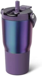 BrüMate Resa Flip 20oz Kids Travel Tumbler with Covered Flip Down Straw | 100% Leakproof Water Bottle | Insulated Stainless Steel | Cup Holder Friendly Silicone Base | 20oz (Dark Aura) by Br%C3%BCMate