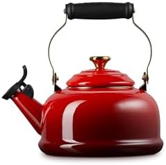 Le Creuset Enamel On Steel Whistling Tea Kettle, 1.7 qt., Cerise/Gold - Image 2