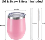12 oz Insulated Wine Tumbler with Lid and Straw,Stainless Steel Stemless Wine Tumbler Glasses Double Wall Vacuum Wine Cups Tumbler Bulk for Coffee,Champaign,Cocktail,Office(Pink,8) - Image 4