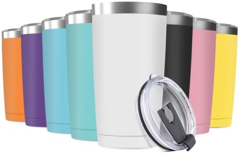 8 Pack 20oz Tumbler Vacuum Insulated Travel Mug with Lids, Stainless Steel Double Wall Bulk Cup for Home, Office, Outdoor Suitable for Vehicle Cup Holders(Assorted Colors) by Deitybless