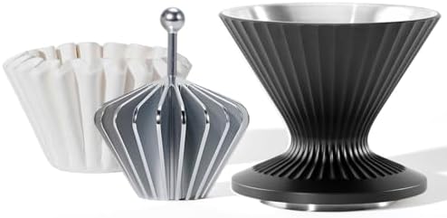 Metal Pour Over Coffee Dripper Reusable Coffee Filter with Night Light Customized Blossom Coffee Funnel for Travel, Camping, Office, Home, Manual Coffee Brew Maker (Black) by Codale