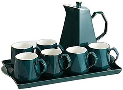 Water Pitcher Nordic Ceramic Cold Kettle Set Afternoon Tea Set teapot Teacup Home Living Room tie Pot with Tray Water Jug(Green) by Unknown