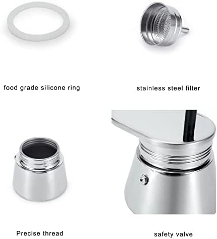 Mocha Pots, Single Spout Tube Stainless Steel Moka Pot Coffee Maker, Portable Hand Pour Latte Classic Coffee Pot for Home Office(16cm-50ml) - Image 6