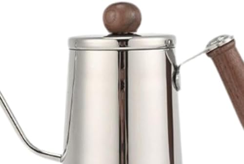 Kettle with Long Gooseneck Spout, Stainless Steel, Non-Slip Natural Wood Handle, Ideal for Regulating Water, Suitable, Silver - Image 3