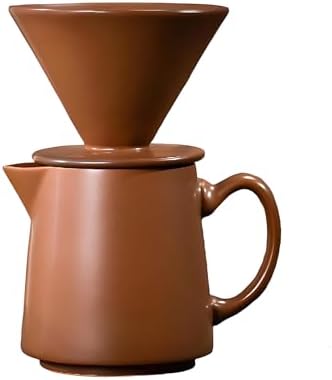 Ceramic Pour Over Coffee Dripper Vintage, Pour Over Coffee Maker Set, Filter Cup, Coffee Brewer Cone Filter, V60 Dripper & Decanter set, for Home Café Restaurant, 1-2 Cup (Brown) by Wmazio