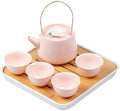 Japanese Porcelain Tea Set, Pink Kungfu Teapot Set with 1 Teapot, 4 Tea Cups, 1 Tea Tray, for Adults, Tea Lover/Women/Men/Office/Home (Pink) by ZITEZHGO