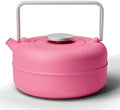 Toptier Teapot with Removable Infuser, Cast Iron Tea Kettle Stovetop Safe, Solid Geometry Cylinder Design Tea Pot Coated with Enameled Interior for 27 Ounce (800 ml), Rose Red by toptier