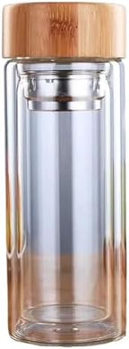 Stainless Steel Double Wall Glass Water Bottle Bamboo Lid Travel Home Tea Infuser Office Thicken Tea Cup(300ml) by Unknown