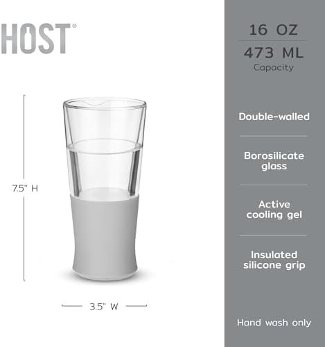 Host Glass FREEZE Double Wall Insulated Beer Glasses, 16oz Set of 2 in Gray - Image 3