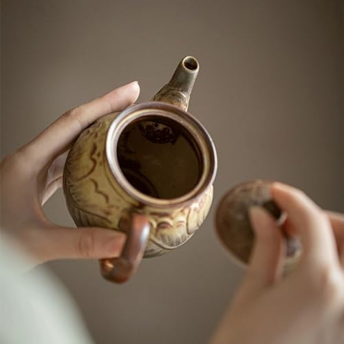 Tea Pots For Loose Tea Ceramic Kung Fu Tea Set Teapot Living Room Household Large Teapot Engraved Retro Hand-held Pot Tea Infuser Pot - Image 4